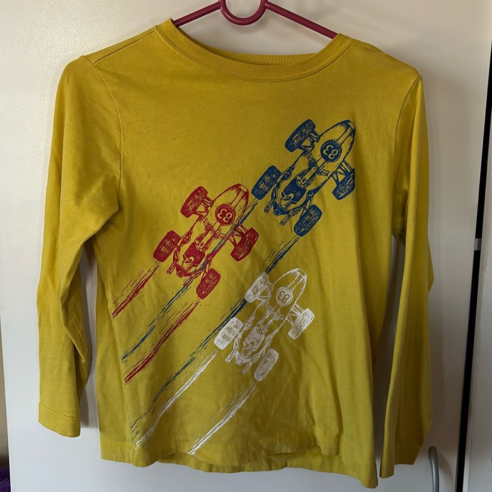 Hanna Anderson yellow race car long sleeve
